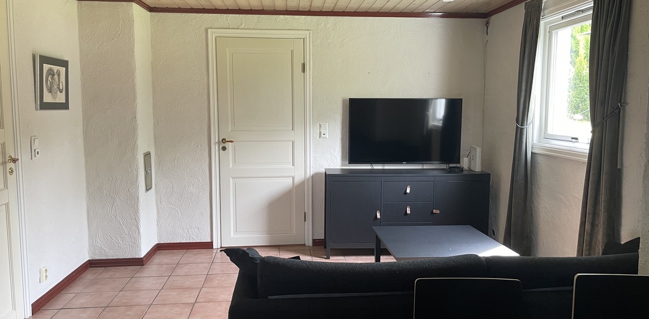 Stue med Samsung 50 tommer TV, skjenk og bord modell Madrid Bohus